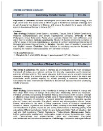 Details of courses in the Biology program