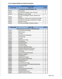 List of courses offered in the Biology program